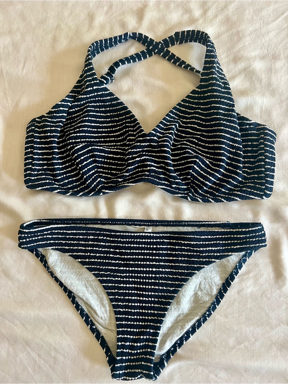 Seafolly Navy and White Striped Swim Top